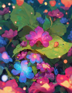 Forest Flowers A bunch of colorful flowers in a forest in an illustrated style.