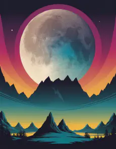Moonlit Mountain Landscape A digital illustration of a full moon over a mountain range.
